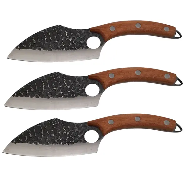 Set trei cutite macelarie DEPOX , lucrate manual, 27 cm, otel inoxidabil, maner lemn, husa piele