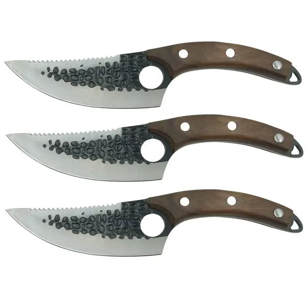 Set trei cutite macelarie DEPOX , lucrate manual, Shuryo Blade, 27.5 cm, maro, teaca piele naturala