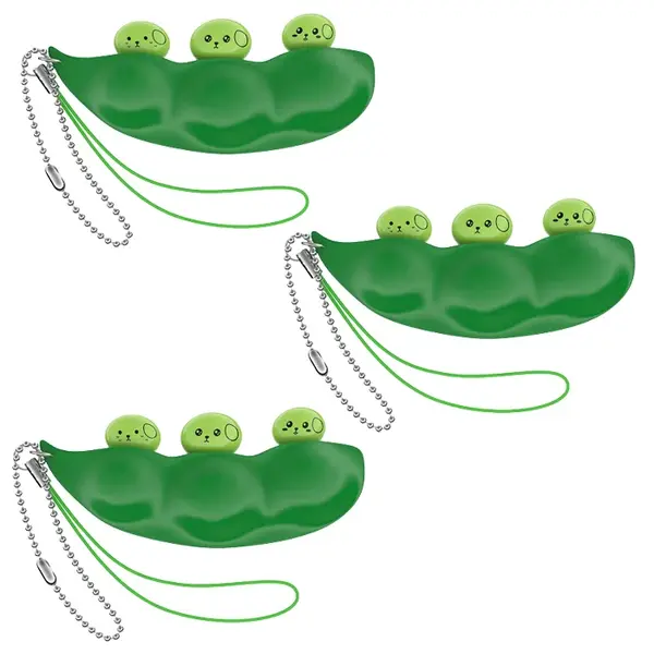 Set trei jucarii antistres DEPOX , pastaie de mazare, tip breloc, 6.5 cm, verde