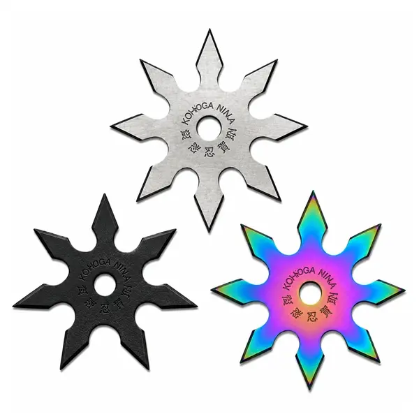 Set trei stele de aruncat DEPOX , 7 si 8 colturi, metalic, negru multicolor argintiu, 10 cm