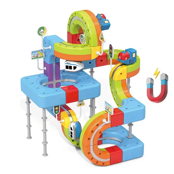 Set tren cu traseu magnetic si circuit 3D - 68 piese