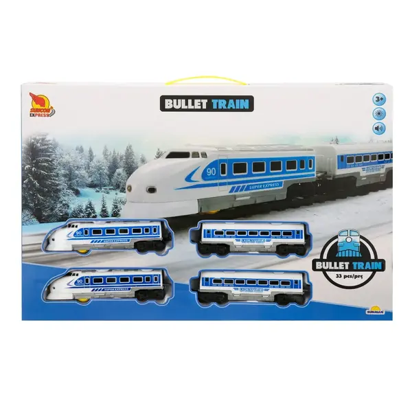 Set trenulet cu vagoane si sina, Suncon, 33 piese, Albastru