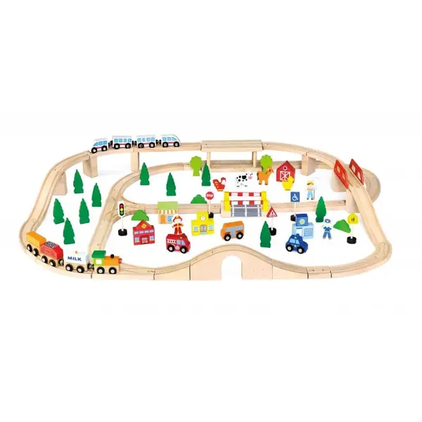 Set trenulet Viga, lemn, 90 piese, multicolor KID509989, la doar 467,00 lei