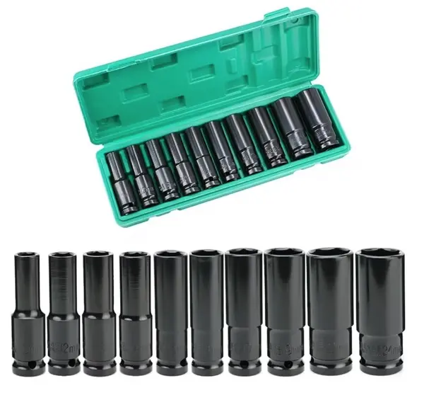 Set trusa tubulare impact Otel 10 piese 1/2 inch de la 8 la 24mm Negru