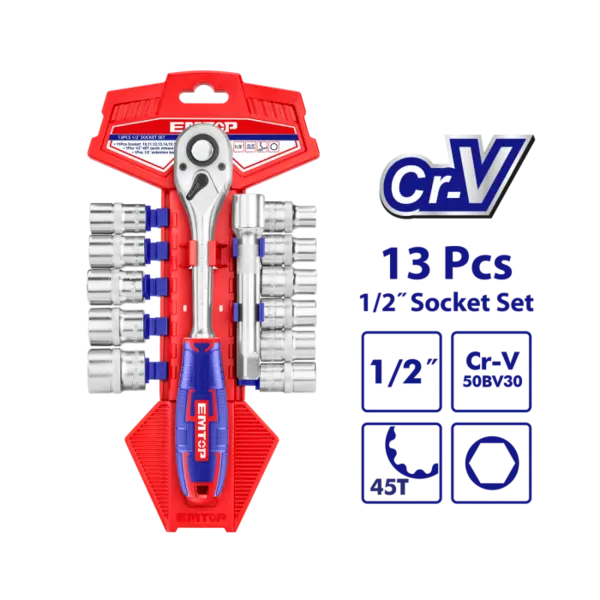 Set tubulare cu clichet 1 2, ³ 13 buc - ESKT12131, EMTOP
