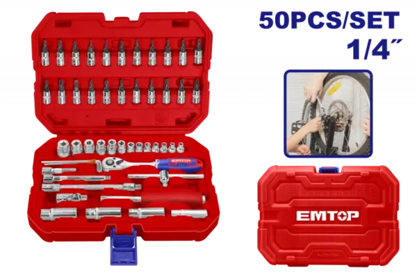 Set tubulare cu clichet 1 4, ³, 50 componente, cutie de transport - ESKT14501, EMTOP