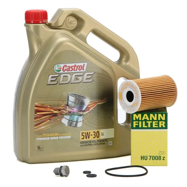 Set Ulei Motor Castrol Edge LL 5W-30 5L + Filtru Ulei Mann Filter HU7008Z + Buson Golire Baie Ulei Oe Volkswagen Touran 1 2003-2010 N90813202