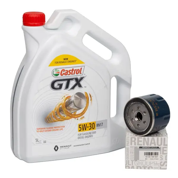 Set Ulei Motor Castrol GTX 5W-30 RN17 ACEA C3 Renault 5L 15CC30 + Filtru Ulei Oe Renault 8200768927