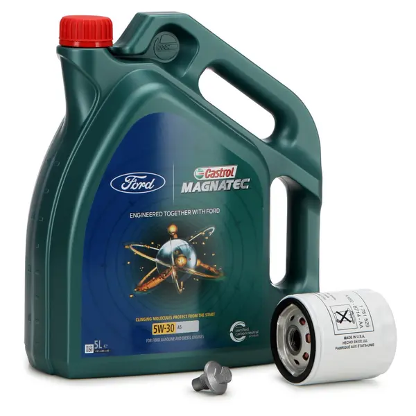 Set Ulei Motor Castrol Magnatec Ford 5W-30 A5 5L 15D5E8 + Filtru Ulei Motor Oe Ford 2468342 + Surub Golire Baie Ulei Oe Ford Galaxy 3 2015 2261879