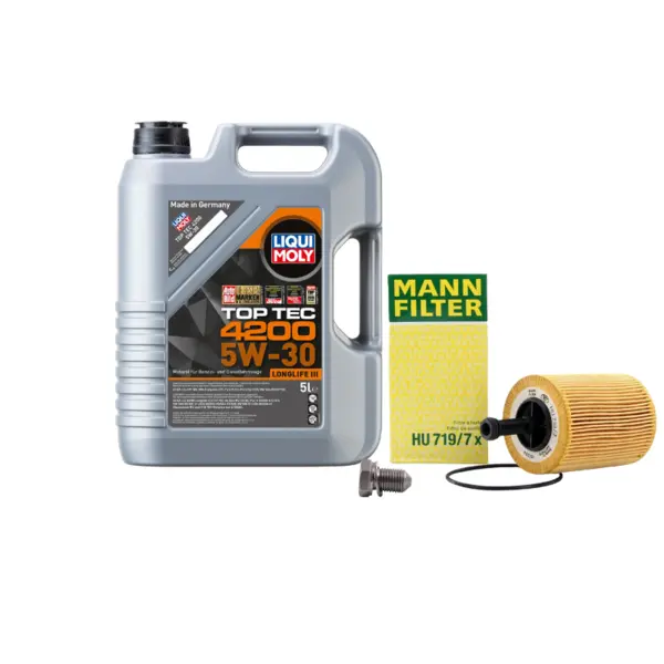 Set Ulei motor Liqui Moly Top Tec 4200 5W-30 5L + Filtru Ulei Mann Filter HU719 7X + Buson Golire Baie Ulei Oe N90813202