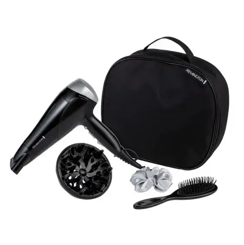 Set uscator pentru par si perie Remington D3171GP, 2 viteze, 3 setari de temperatura, Jet aer rece, Accesorii (Negru)