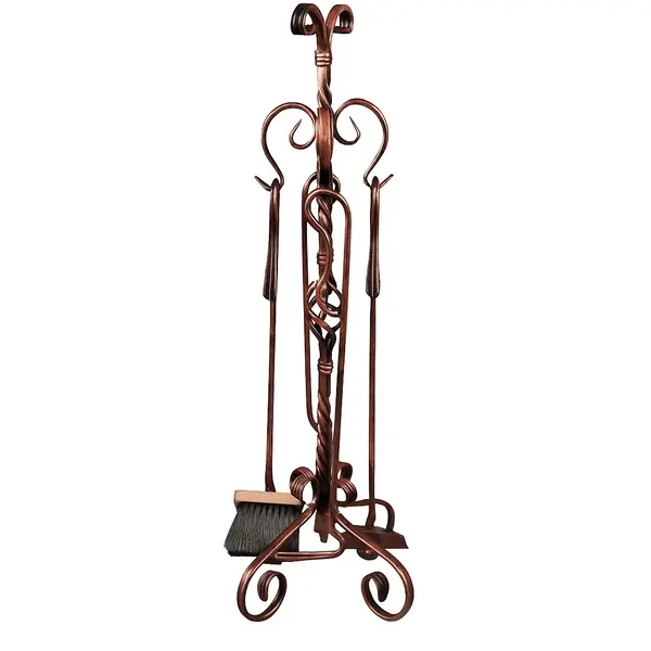 Set ustensile pentru curatare semineu sau soba din fier forjat, 71 cm - Jar Cupru Antichizat