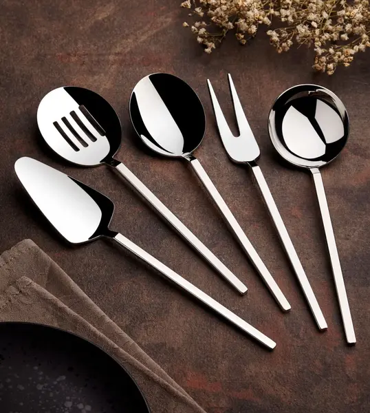 Set ustensile servire 5 bucati Carre Argintiu 23.5x23.5x4 cm