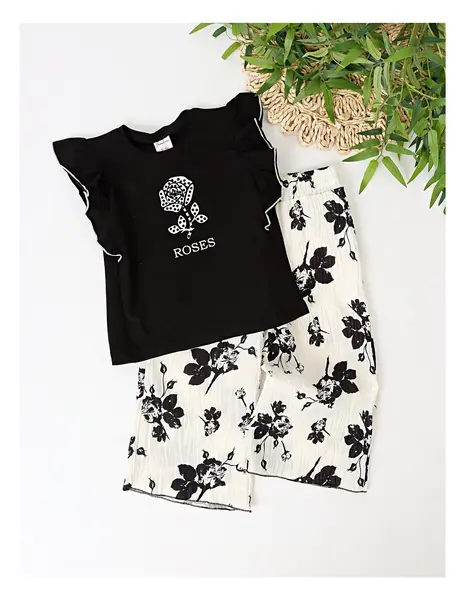 Set vara, Roses, model negru-alb