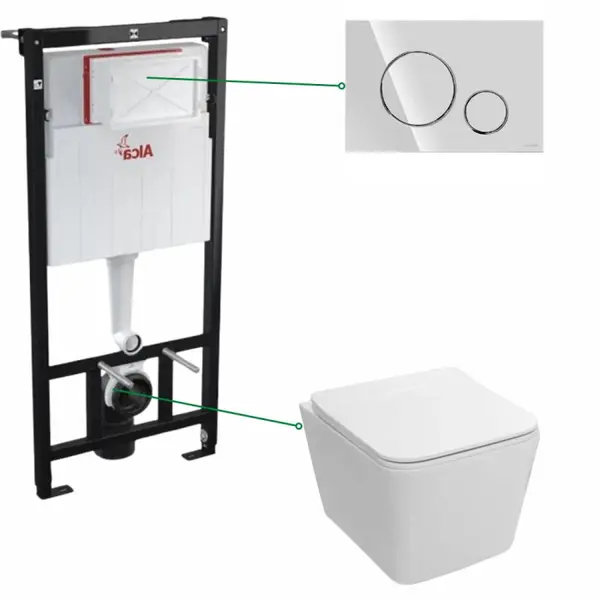 Set vas wc rimless cu capac soft close Fluminia Paris, rezervor incastrat si clapeta crom lucios Cersanit