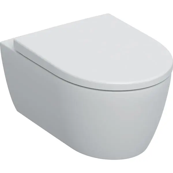 Set vas wc rimless suspendat, alb mat, Geberit iCon, cu capac soft close din duroplast