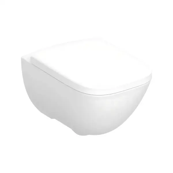Set vas WC suspendat alb lucios, cu capac soft close si quick release, Geberit Selnova Premium Square