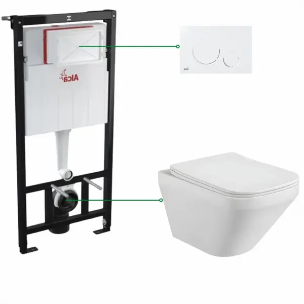 Set vas wc suspendat Bristol Foglia, clapeta alb lucios, rezervor wc incastrat Alcaplast, Sadromodul
