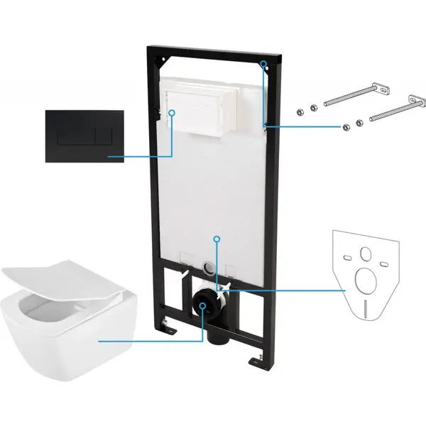 Set vas wc suspendat cu rezervor incastrat si clapeta actionare neagra Deante, Anemon