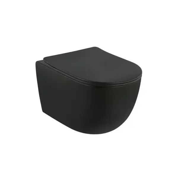 Set vas wc suspendat, negru mat rotund, spalare tornado cu capac soft close Foglia Oslo