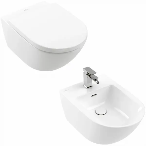 Set Vas Wc suspendat rimless cu capac capac soft close si quick release si bideu, Villeroy Boch Subway 3.0
