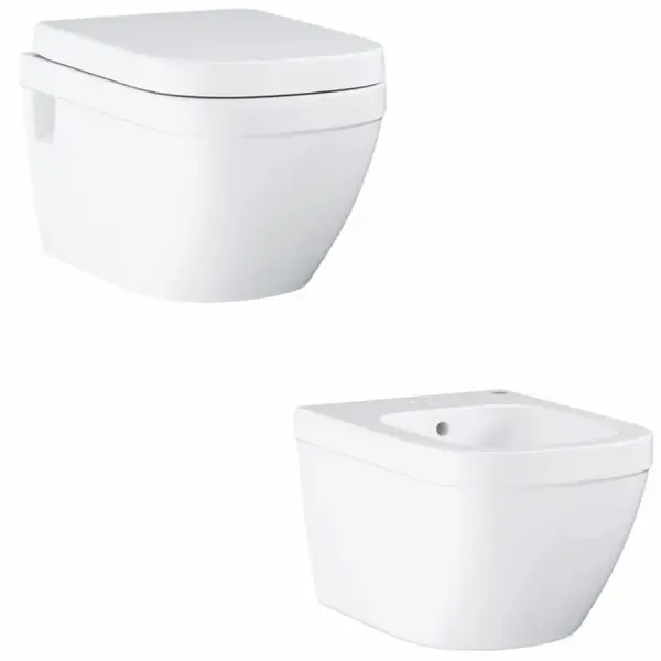 Set vas wc suspendat rimless cu capac soft close si bideu Grohe Euro Ceramic