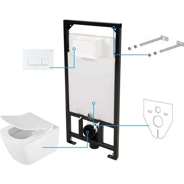 Set vas wc suspendat rimless cu rezervor incastrat si clapeta actionare alb, Deante, Anemon
