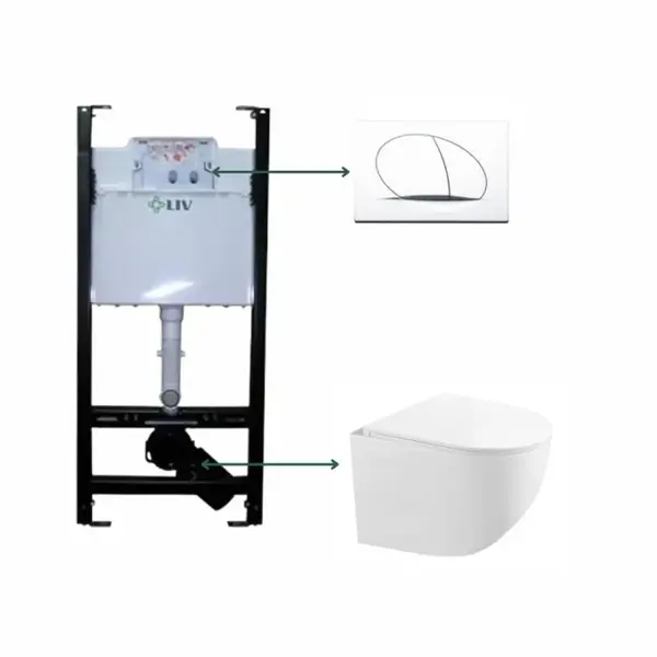 Set vas wc suspendat, tornado, alb, cu capac softclose, Fluminia Ricci cu rezervor incastrat Liv Jog si clapeta alb mat Selenite Duo