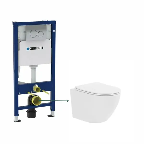 Set vas wc suspendat, tornado, alb, cu capac softclose, Fluminia Ricci cu rezervor incastrat Geberit si clapeta crom lucios Duofix Delta