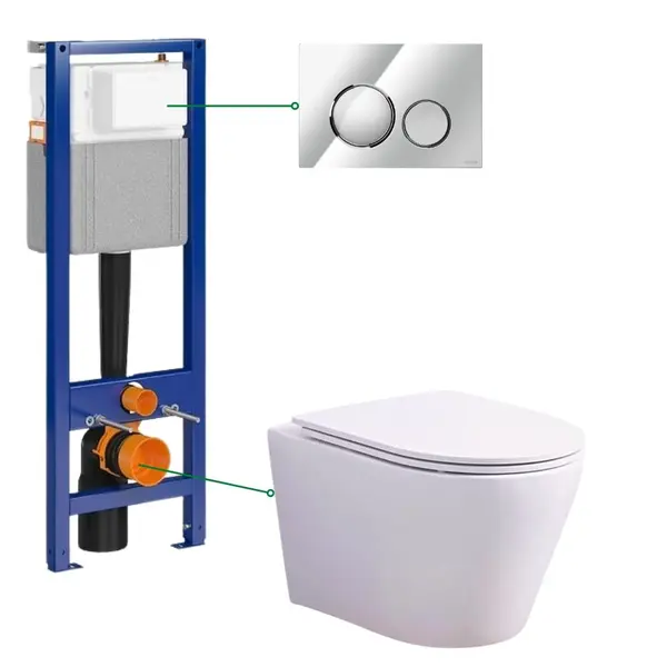 Set vas wc suspendat vortex cu capac soft close Oslo, rezervor incastrat si clapeta crom lucios Cersanit Luna