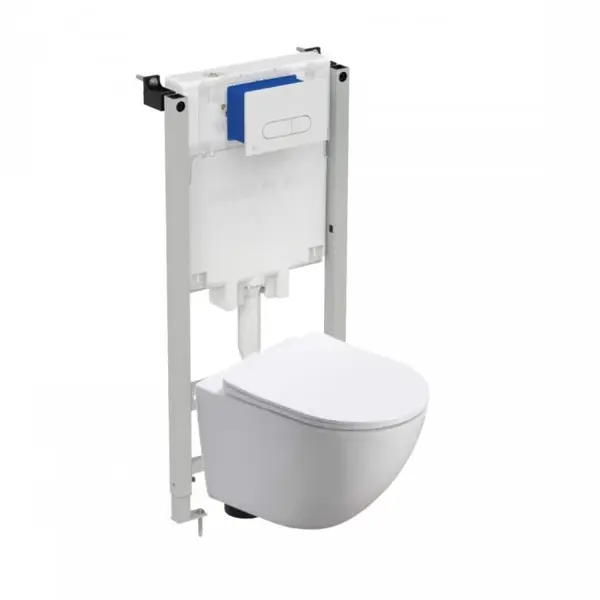 Set vas wc suspendat vortex, rotund Foglia Oslo si rezervor incastrat Prosys cu set de fixare inclus si clapeta Oleas M1 alb lucios, Ideal Standard