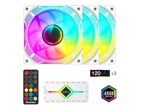 Set ventilatoare Gamemax KF300, iluminare ARGB, PWM, 3x 120mm (Alb)