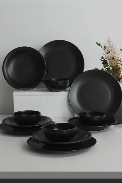 Set veselă din ceramică, 12 bucati Sanitas ceta Negru 26x26x3.7 cm
