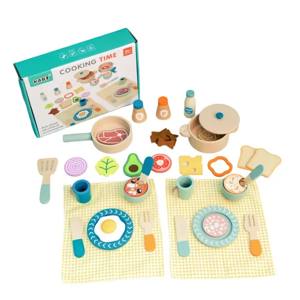Set vesela si mancare de jucarie din lemn