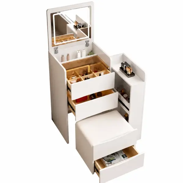 SET VIVIENNE &ndash; Masuta de machiaj cu oglinda LED si corp lateral integrat &ndash; WHITE