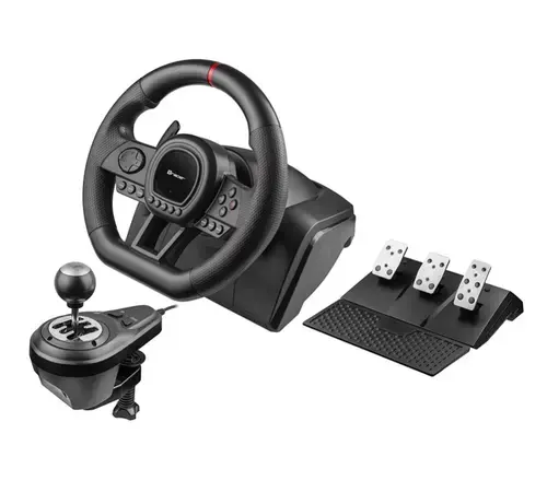 Set volan cu pedale si schimbator Tracer SimRacer TRAJOY47345 GameZone, 6in1, PlayStation 4, PC, Xbox One, Series X/S, Nintendo Switch (Negru)