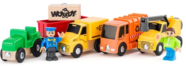 Set Woody - Mașini urbane pentru trenuleț din lemn, 8 piese