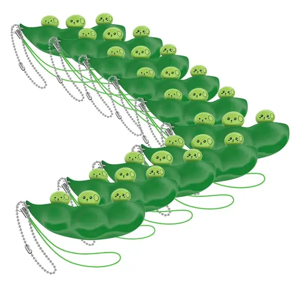 Set zece jucarii antistres DEPOX , pastaie de mazare, tip breloc, 6.5 cm, verde