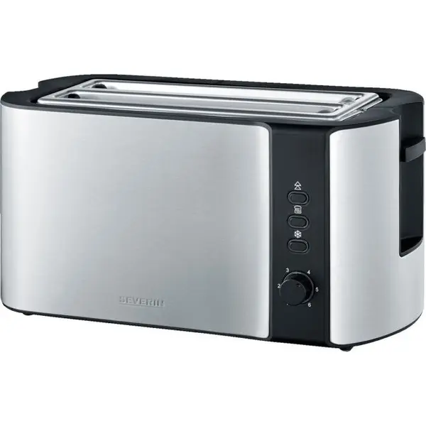 SEVERIN Prajitor de paine Severin AT 2590, inox, 2 camere, 1400W, 38x16,5x19cm, Inox-Negru