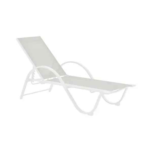 Sezlong cu brate Attain alb aluminiu si textilene, bej, 200x62x35 cm