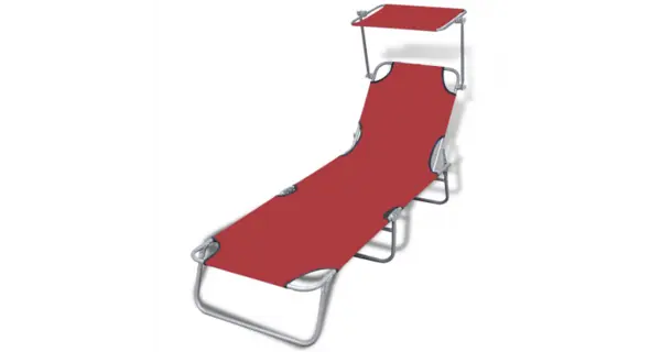 sezlong pliabil cu protectie solara 189 x 58 x 27 cm, Rosu