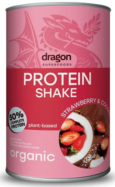 Shake proteic, căpșuni și nucă de cocos, 450 g, Dragon Superfoods