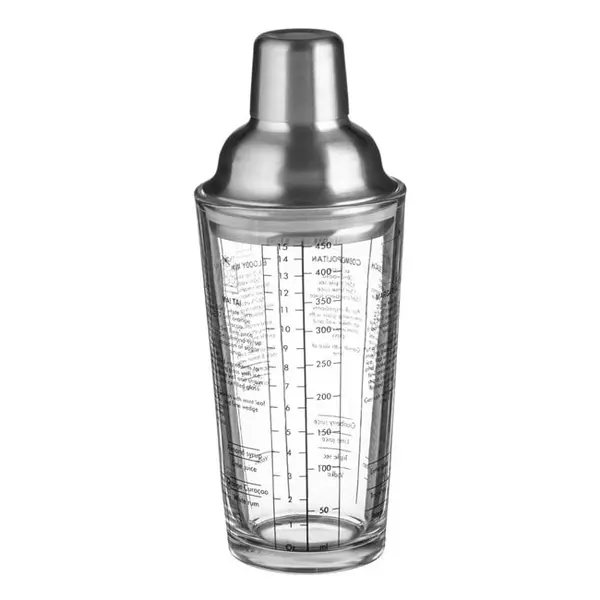 Shaker sticla cocktail 450 ml, capac inox, retete engleza