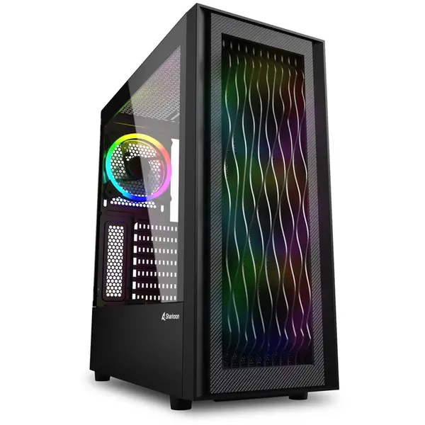 Sharkoon Carcasa SHARKOON RGB WAVE Tempered Glass , MiddleTower, fara sursa, Black