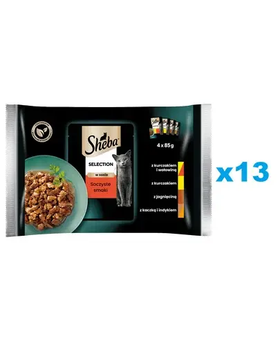 SHEBA Selection mix pliculete 52x85 g in sos cu vita, miel, pui, curcan