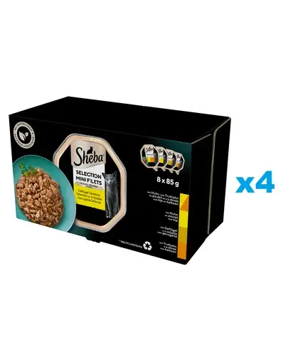 SHEBA Selection tavi hrana pisica 32x85 g in sos cu pui si curcan, pui, pasari de curte, curcan