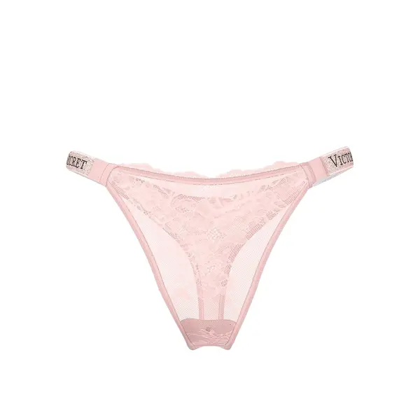 Shine strap lace thong panty - pink M