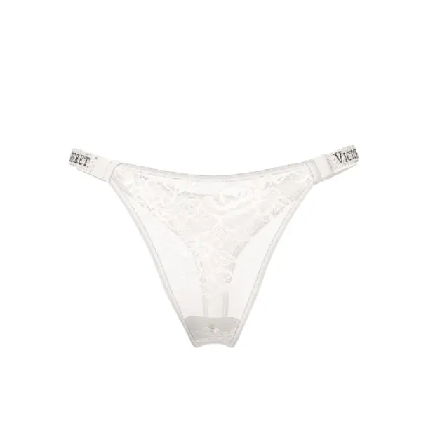 Shine strap lace thong panty - white S