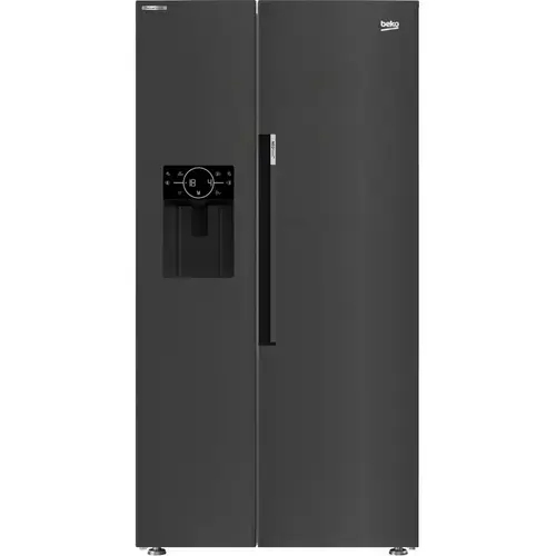 Side By Side Beko GN162340XBRN, 571 L, Clasa E, NeoFrost Dual Cooling, ProSmart Inverter, HarvestFresh, Ice Fall, Display Touch Control, Dozator apa + gheata, H 179 cm (Negru/Inox)