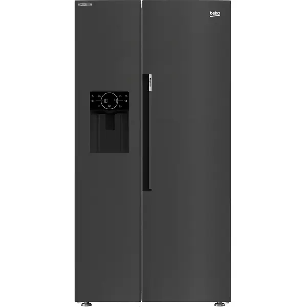 Side by side Beko GN162340XBRN, No Frost, 571 l, NeoFrost Dual Cooling, Dozator de apa, XXL Bottle Holder, HarvestFresh, Ice fall, Display touch control, Clasa E